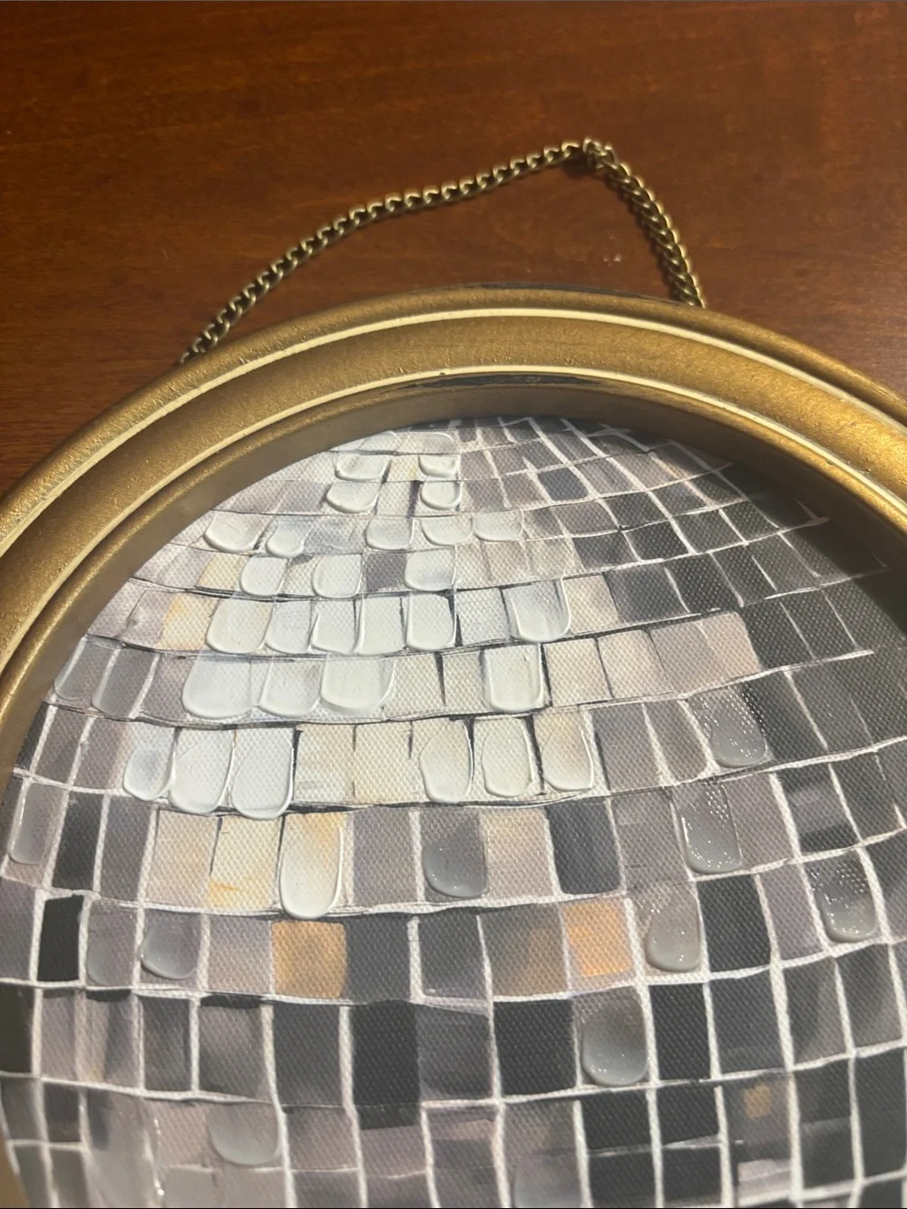 Gold Round Mosaic Wall Mirrors with Hanging Chains - Set of 2